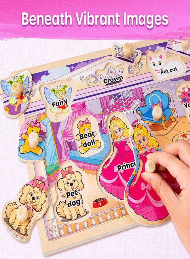 SYNARRY Wooden Puzzles for Toddlers 1-3, 6XSET Toddlers Puzzles Ages 1-3 with Rack, Learning Alphabet Number Shape Unicorn Princess, Toddler Valentines Day Easter Basket Stuffers Gifts Toys for Girls - Image 3